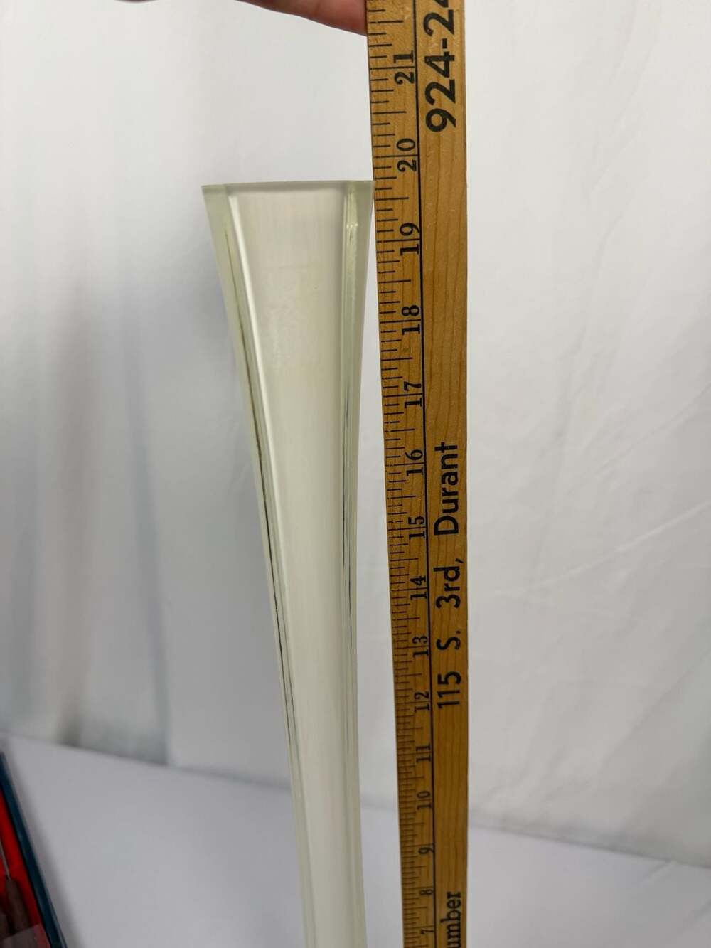 Vintage Eiffel Tower Style Tall Bud Vase, White Encased in Clear Glass - Picture 5 of 6